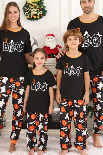 Conjunto de pijama familiar de Halloween con estampado de calabaza negra
